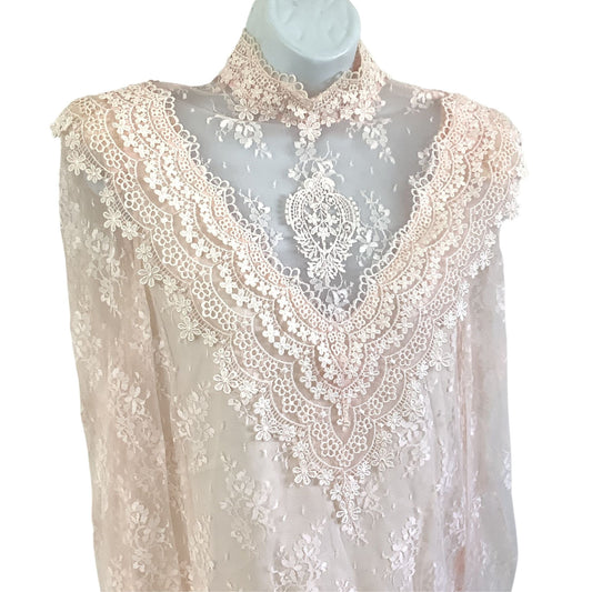 1980s Pink Victorian Lace Top Small / Pink / Vintage 1980s