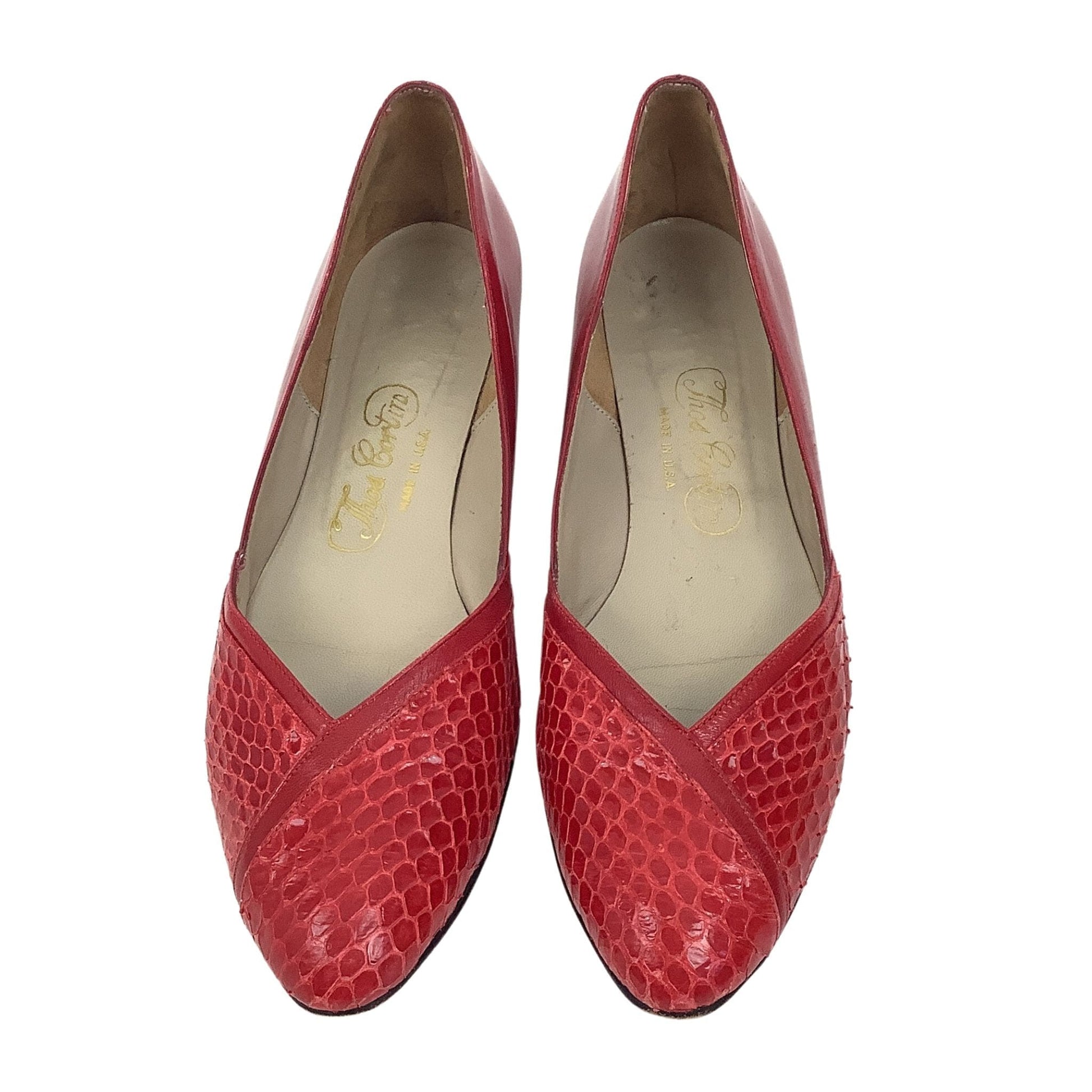 1980s Red Flat Shoes 8 / Red / Vintage 1980s