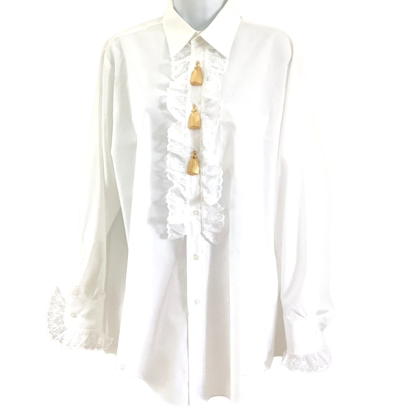 1980s Ruffle Blouse Medium / White / Vintage 1980s