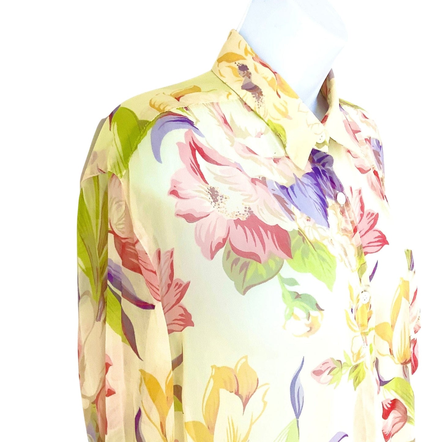 1980s Transparent Floral Top Medium / Multi / Vintage 1980s