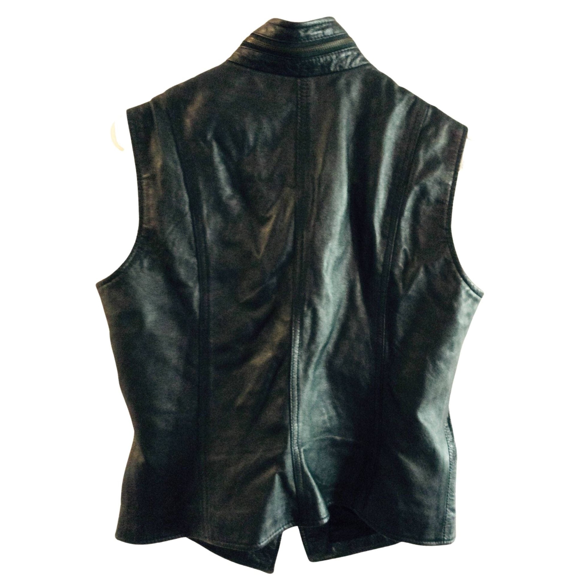 1990s Black Leather Vest Large / Black / Vintage 1990s