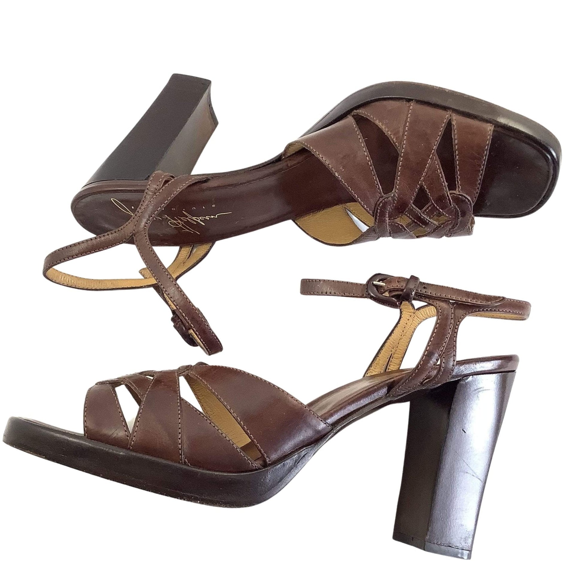 1990s Boho Strappy Heels 8 / Brown / Vintage 1990s