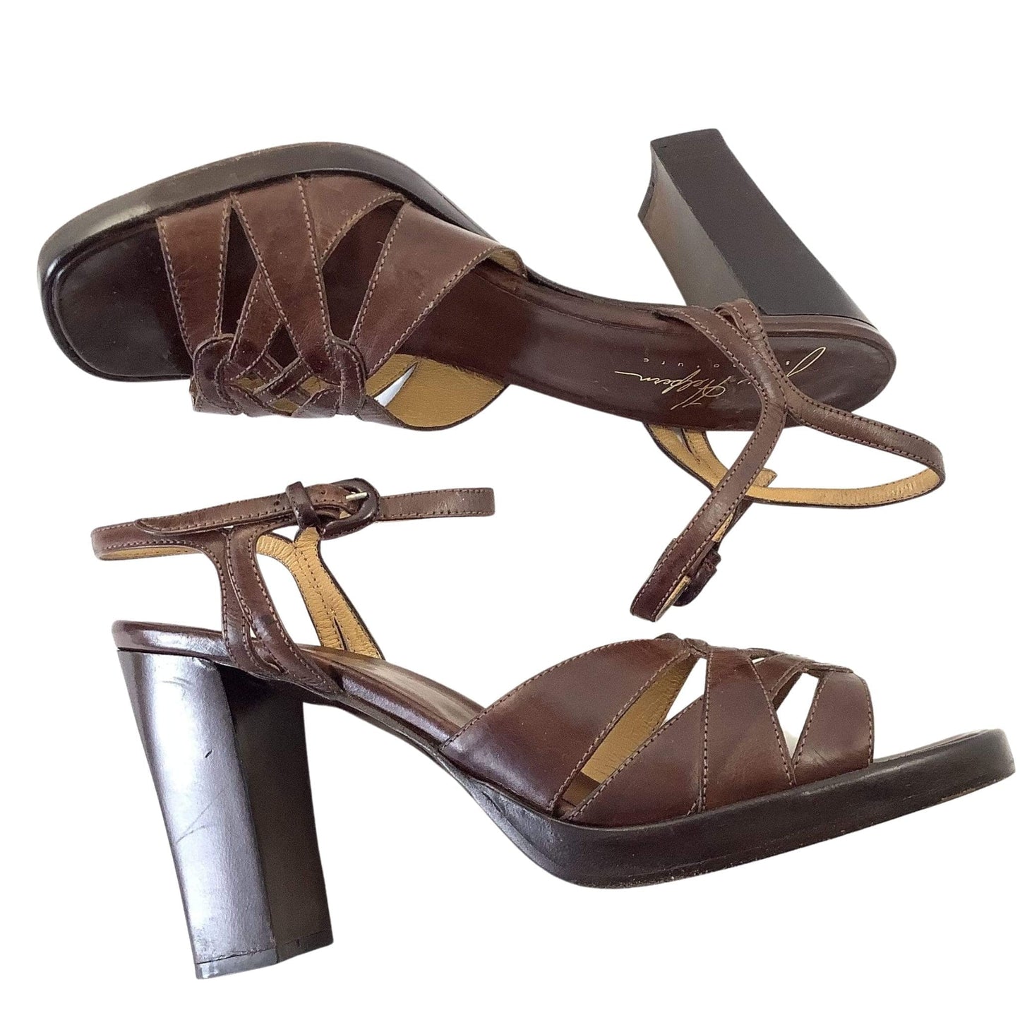 1990s Boho Strappy Heels 8 / Brown / Vintage 1990s