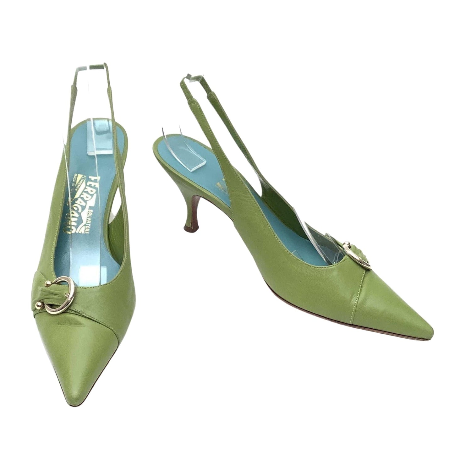 1990s Ferragamo Green Heels 7 / Green / Vintage 1990s