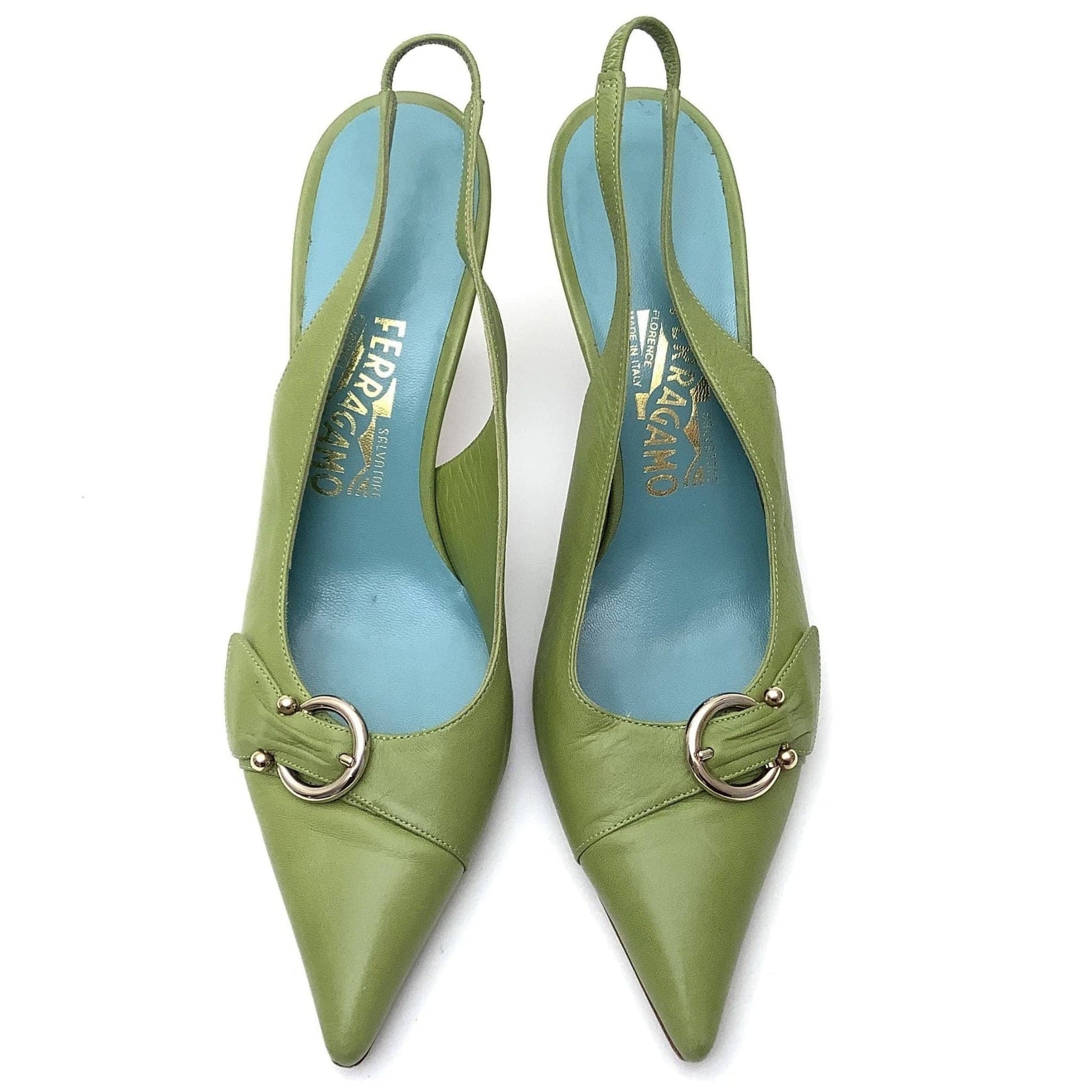 1990s Ferragamo Green Heels 7 / Green / Vintage 1990s