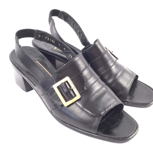 1990s Heeled Designer Sandals 7 / Black / Vintage 1990s