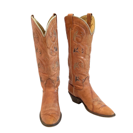 Acme Tall Cowboy Boots 7 W / Tan / Western