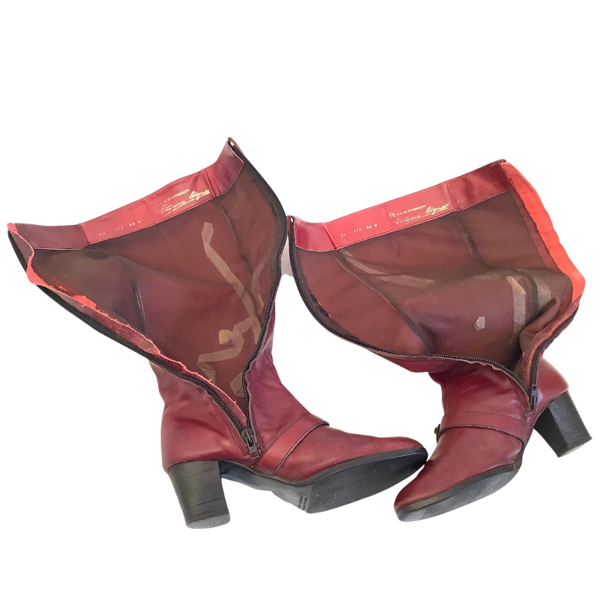 Aigner Tall Leather Boots 8 / Oxblood / Mod