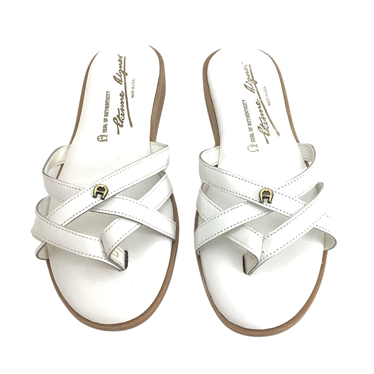 Aigner White Flat Sandals 7 / White / Vintage 1990s