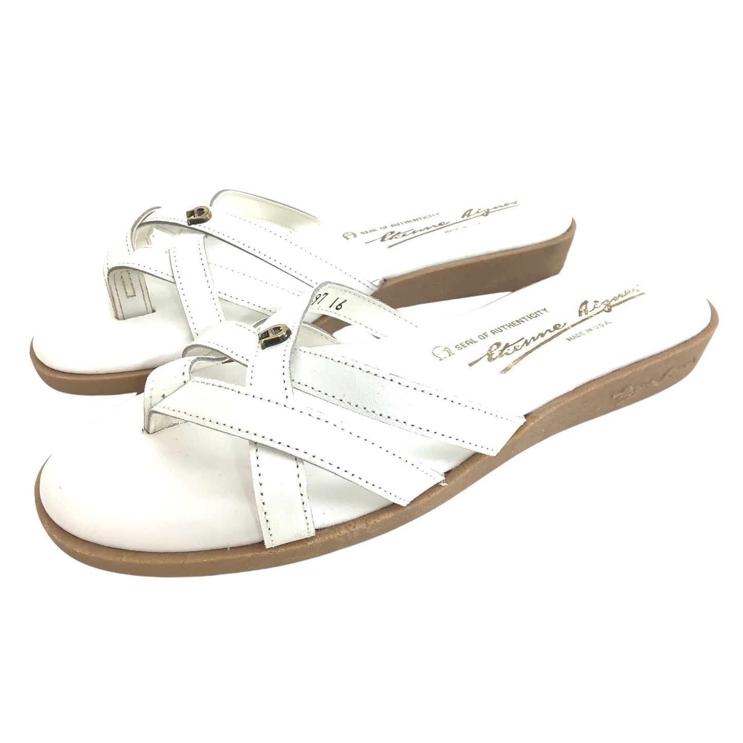 Aigner White Flat Sandals 7 / White / Vintage 1990s
