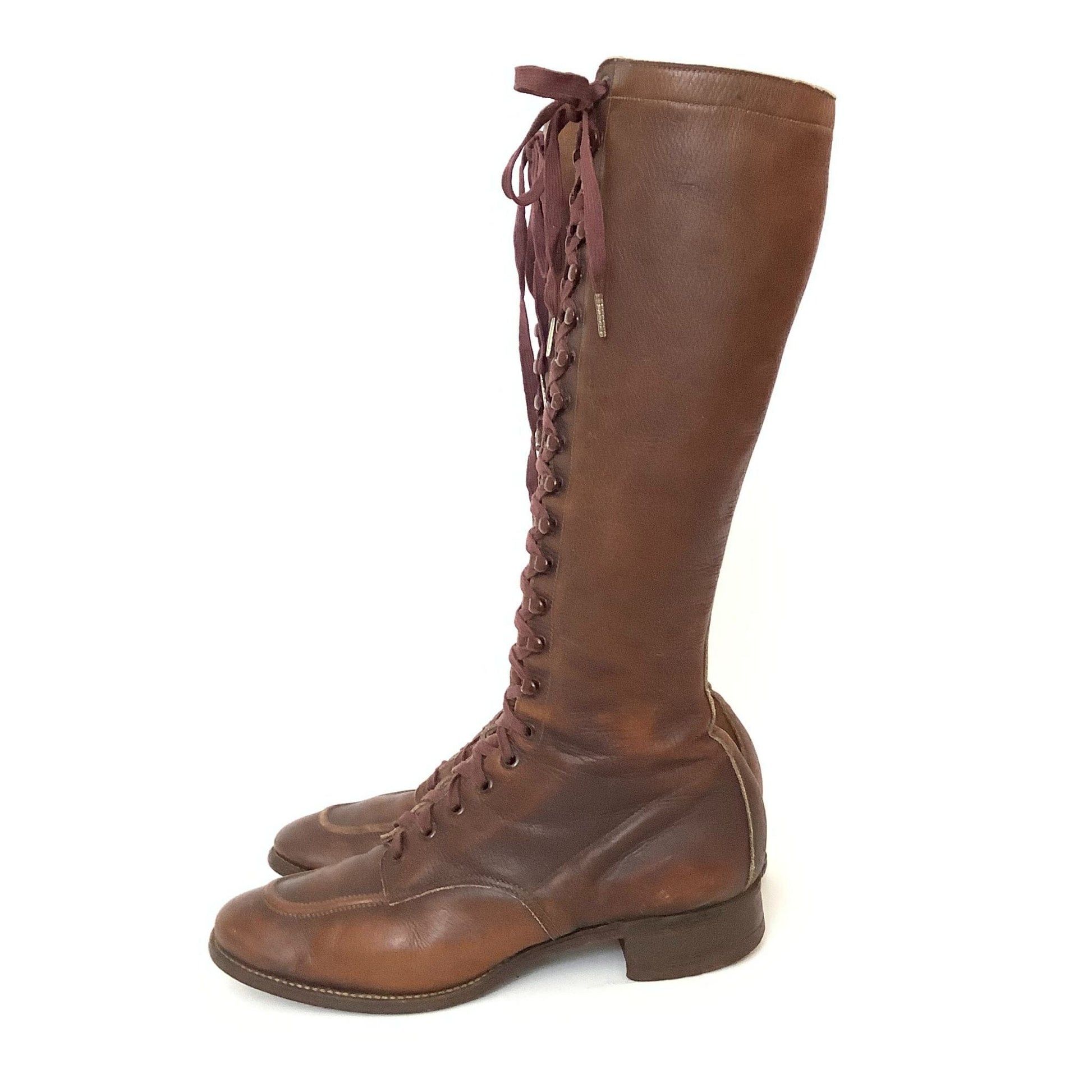 Antique Lace up Boots 7 / Brown / Vintage 1920s