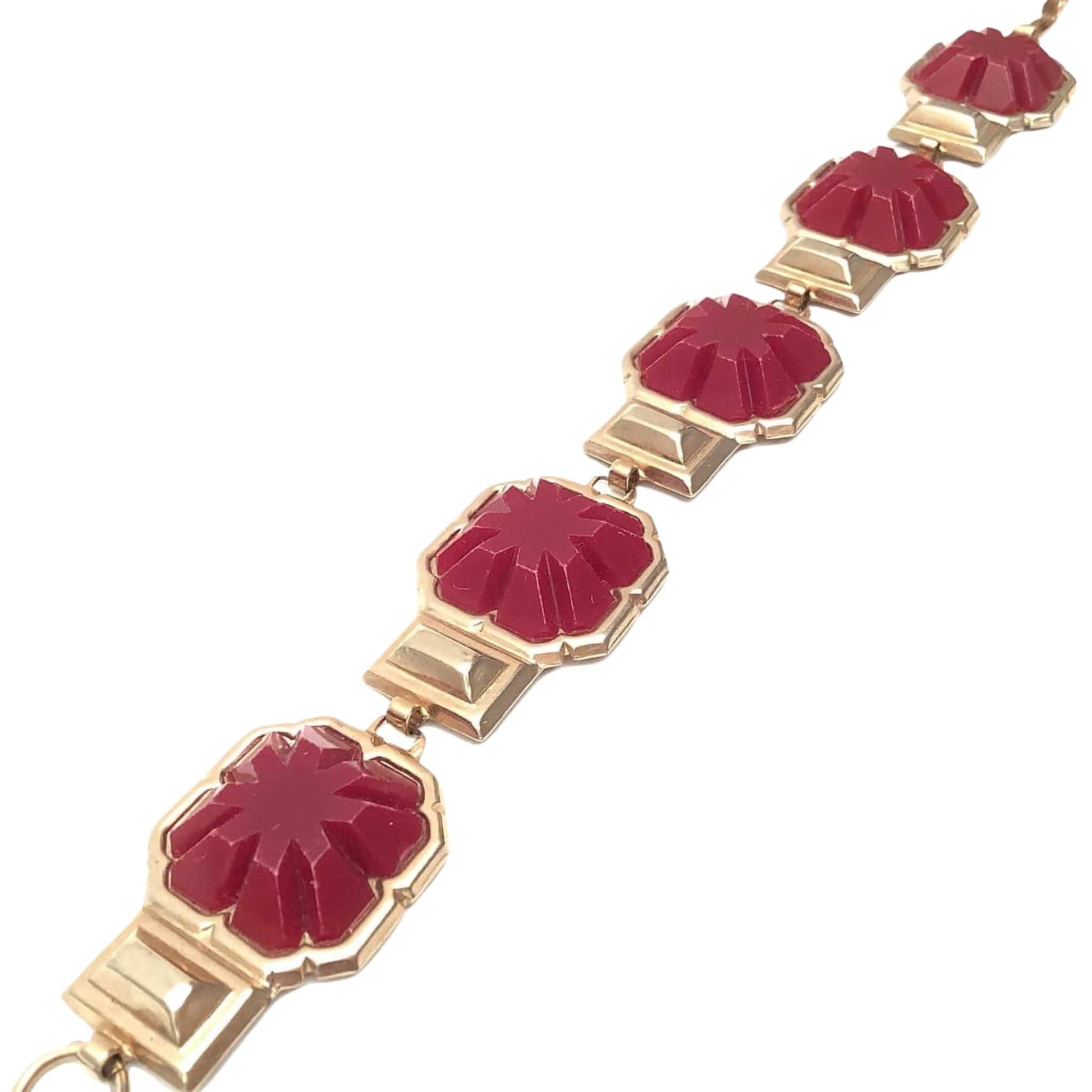 Art Deco Bracelet Red / Metal / Vintage 1970s