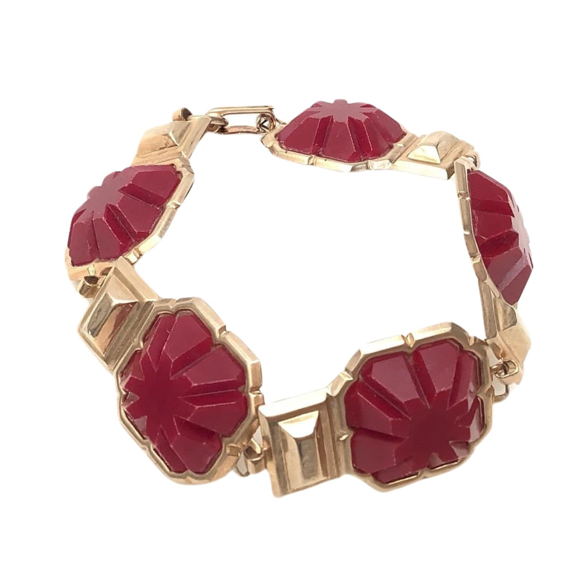 Art Deco Bracelet Red / Metal / Vintage 1970s