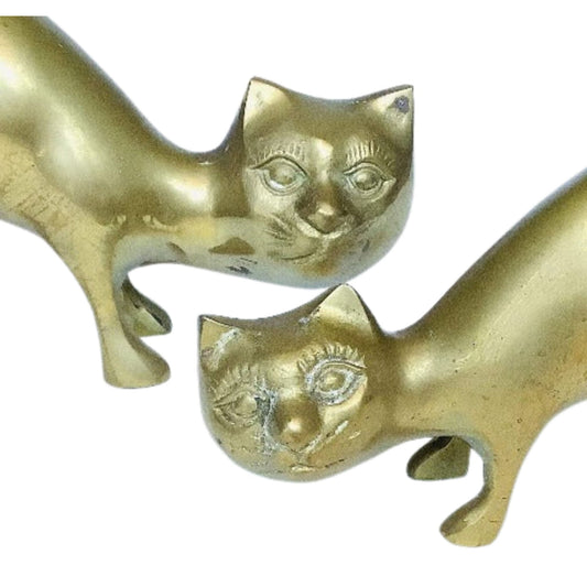 Art Deco Cat Figurines Brass / Brass / Vintage 1960s