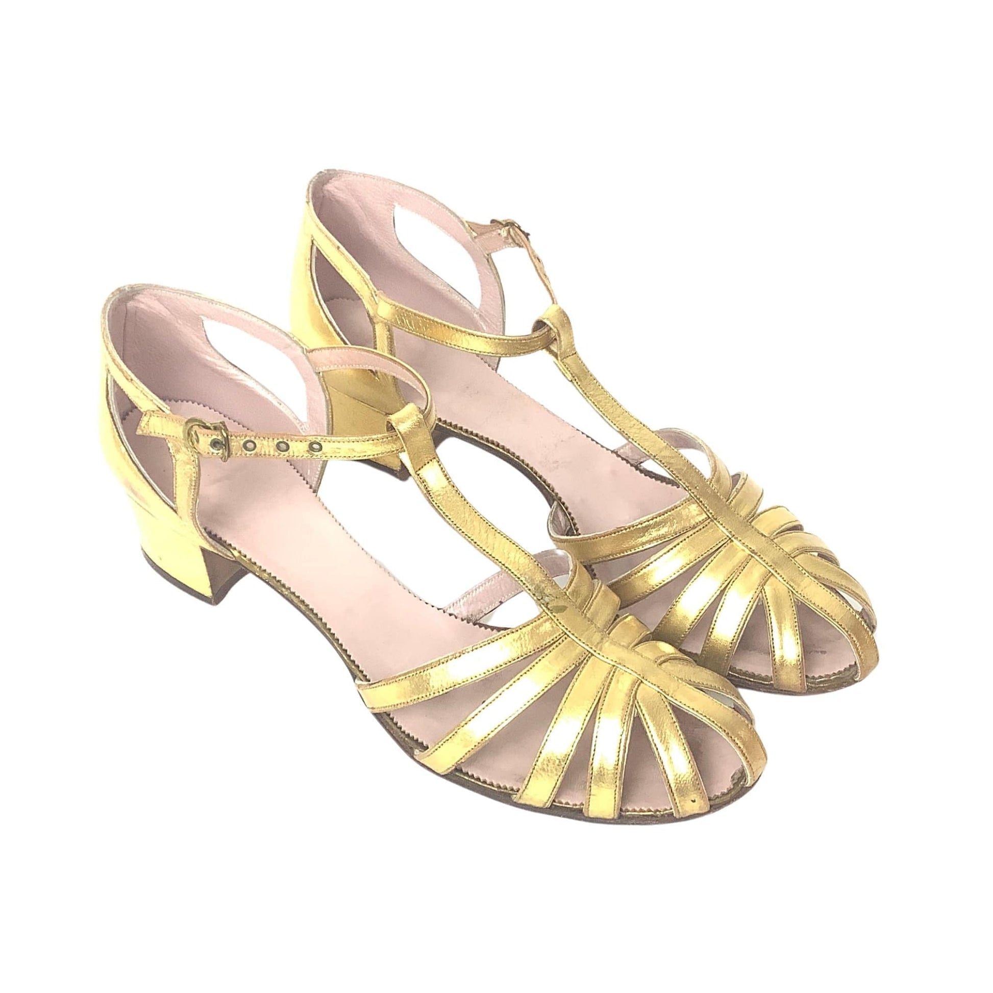 Art Deco Gold Heels 7.5 / Gold / Vintage 1920s
