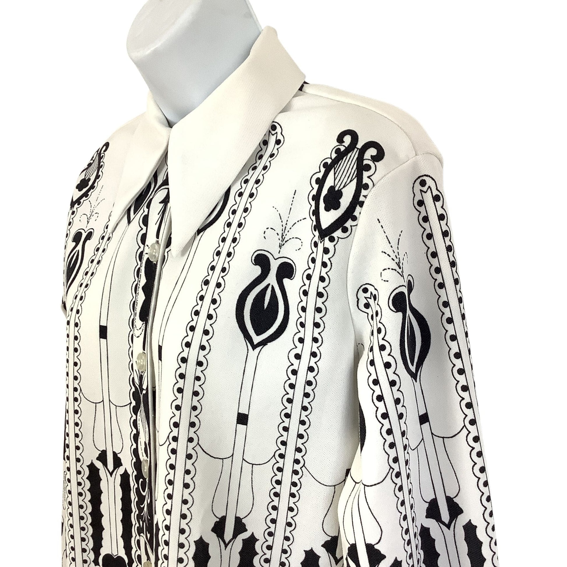 Art Deco Knit Blouse Small / B&W / Vintage 1960s