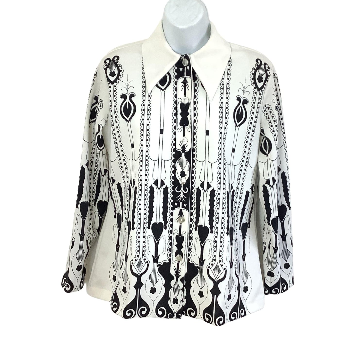 Art Deco Knit Blouse Small / B&W / Vintage 1960s