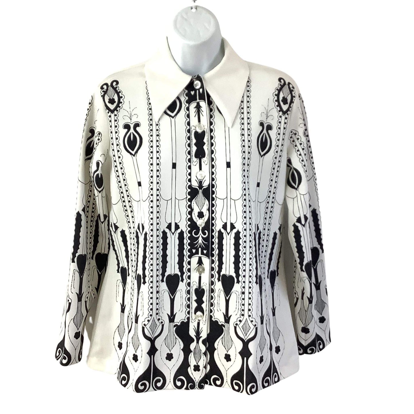 Art Deco Knit Blouse Small / B&W / Vintage 1960s