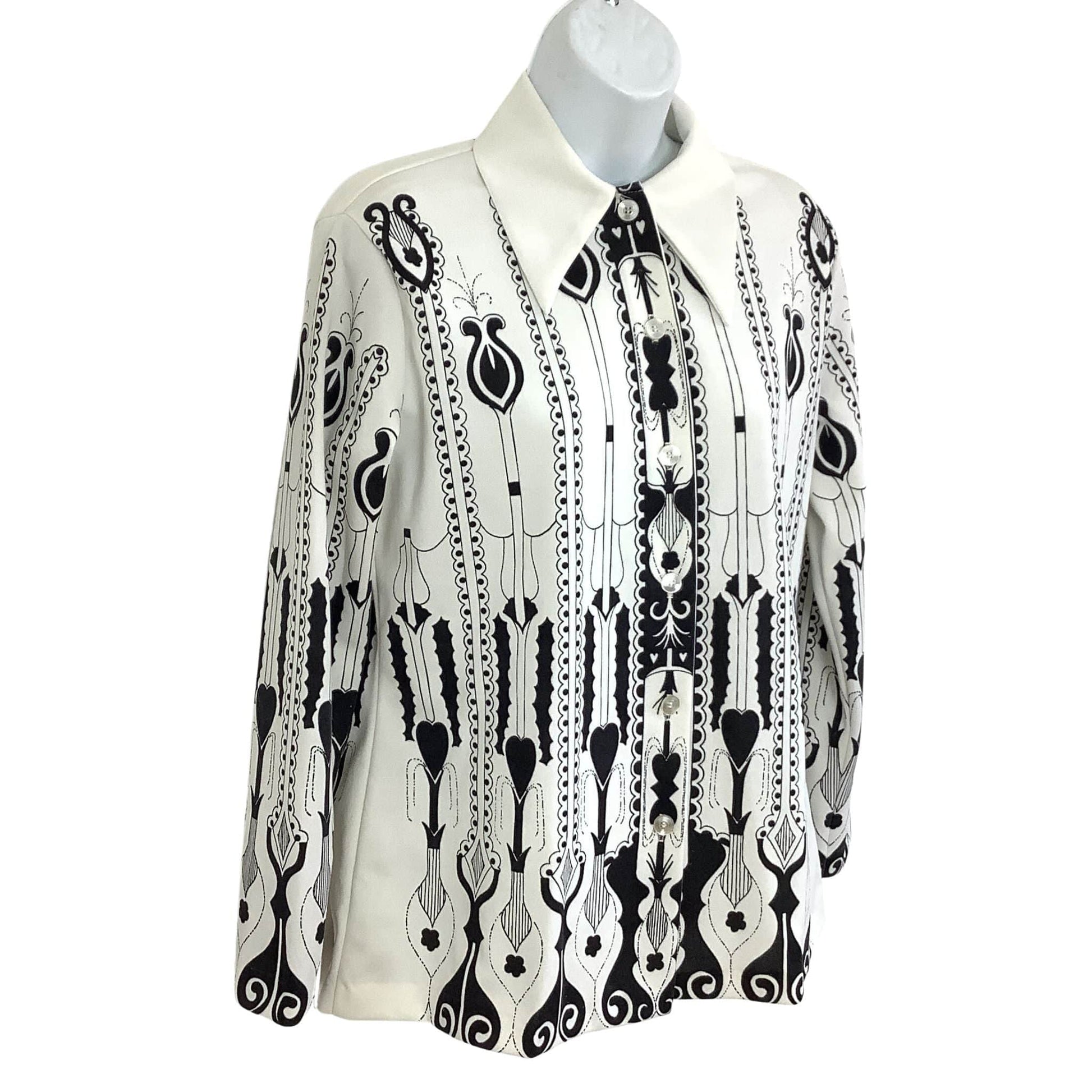 Art Deco Knit Blouse Small / B&W / Vintage 1960s