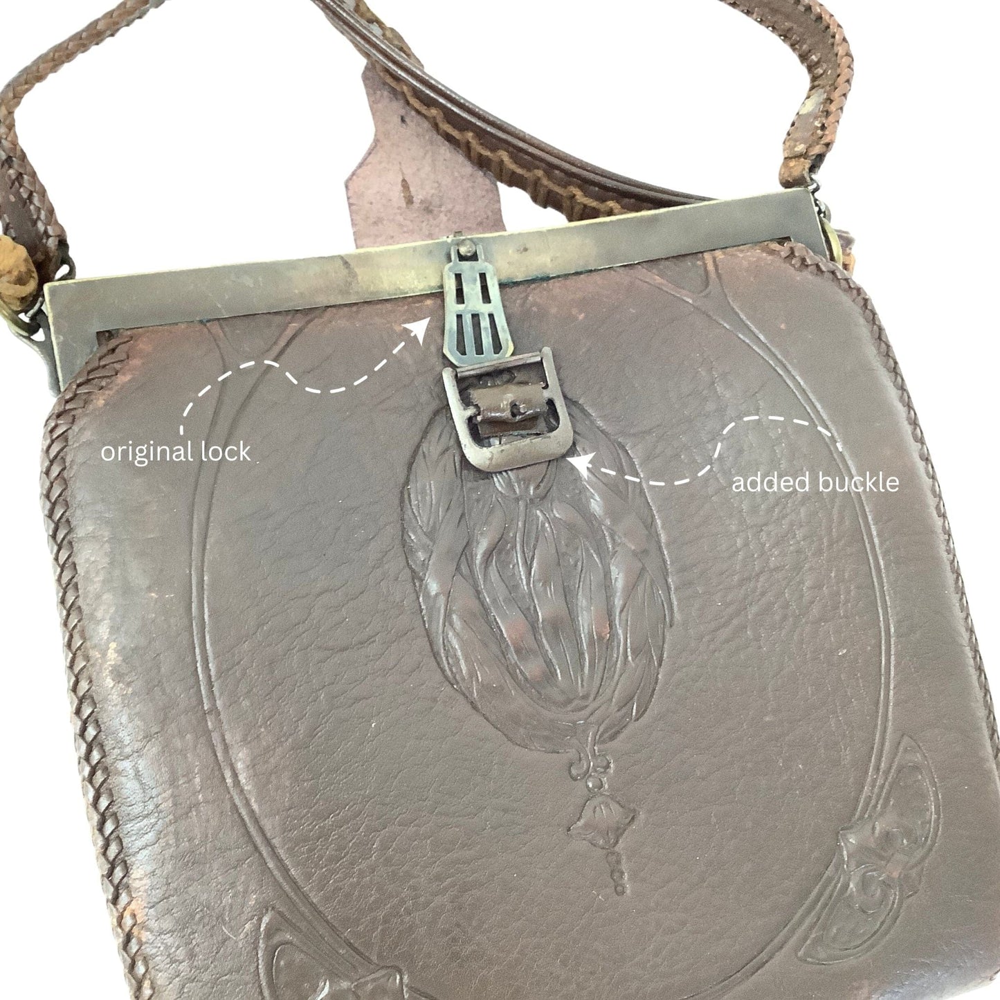 Art Nouveau Shoulder Bag Brown / Leather / Vintage 1920s