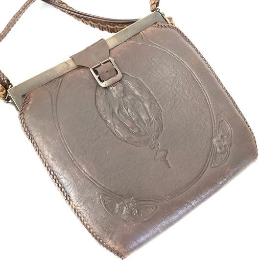 Art Nouveau Shoulder Bag Brown / Leather / Vintage 1920s