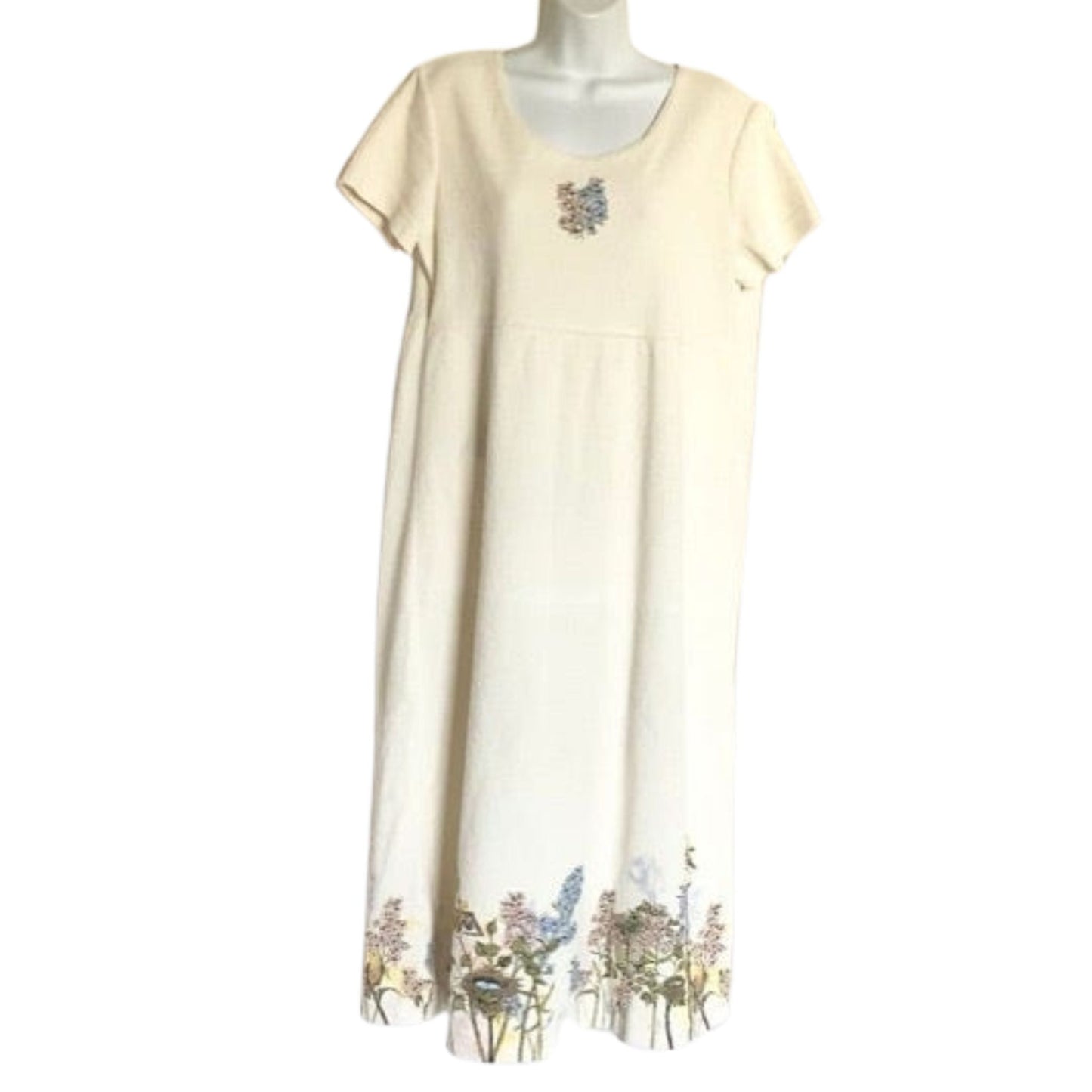 Artsy Hand Painted Dress Large / Beige / Vintage 1990s