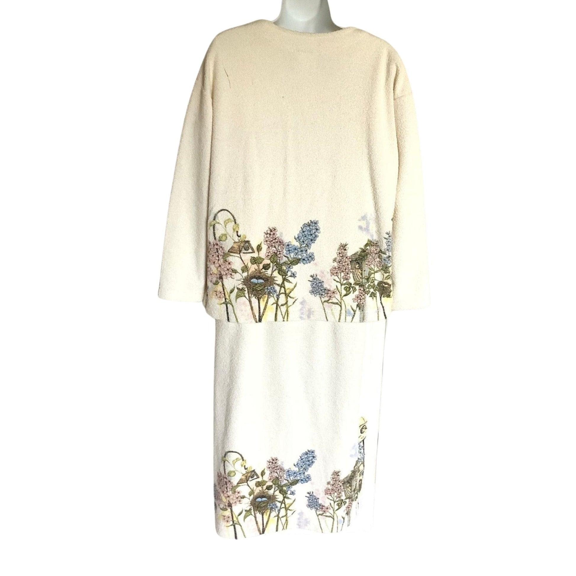 Artsy Hand Painted Dress Large / Beige / Vintage 1990s