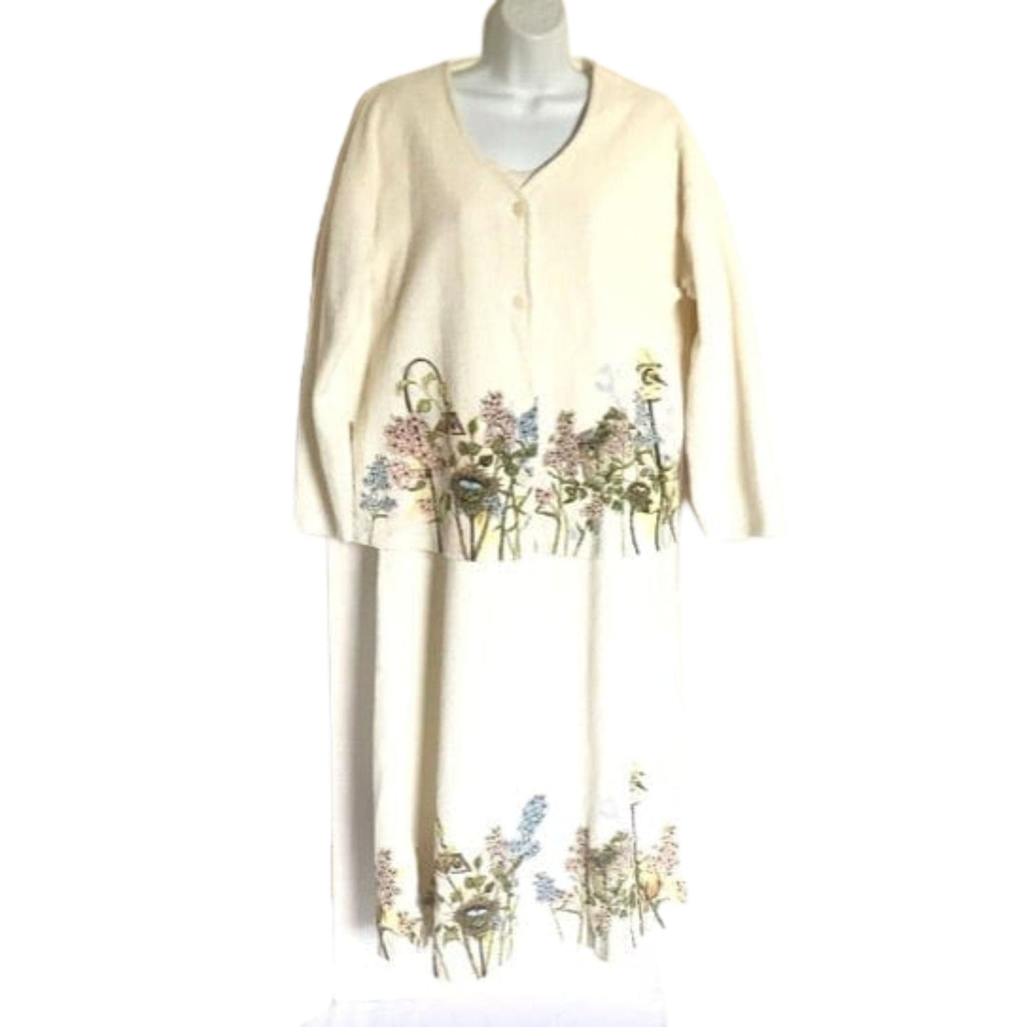 Artsy Hand Painted Dress Large / Beige / Vintage 1990s