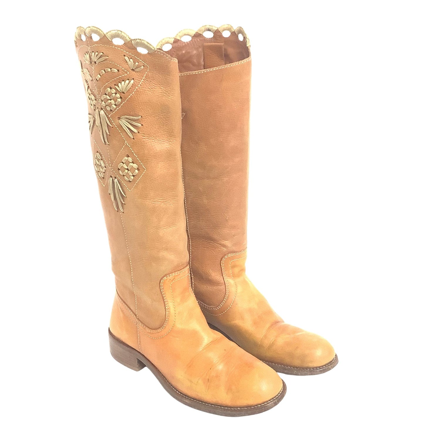 BCBG Embroidered Boots 7.5 / Tan / Y2K - Now