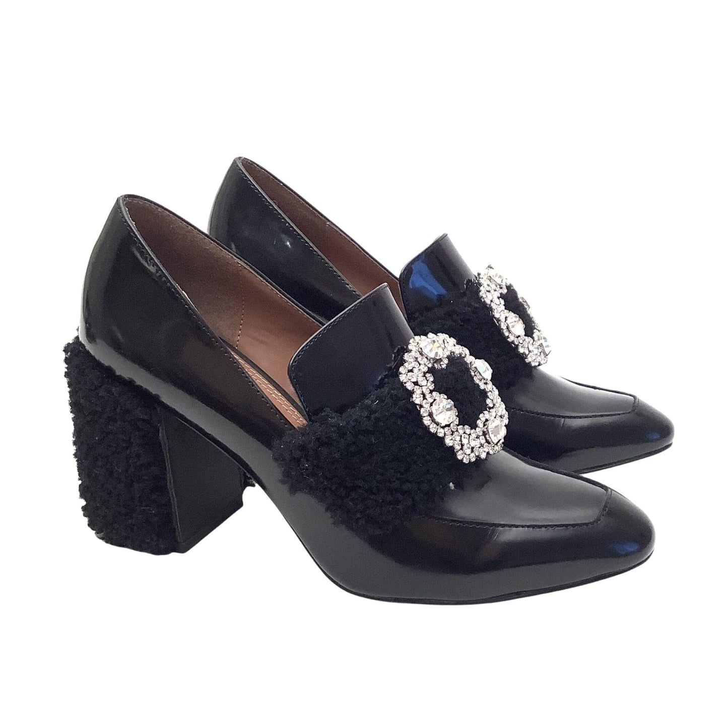 BCBG Furry Heel Loafers 7 / Black / Y2K - Now