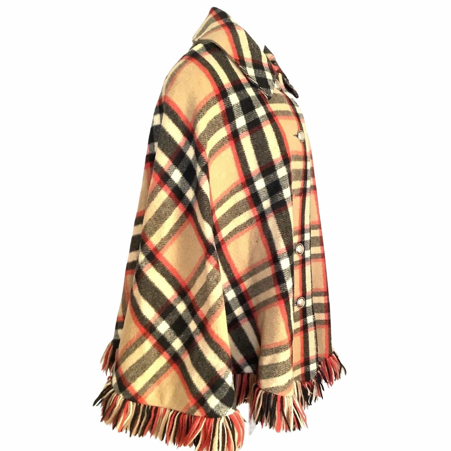 Beige Plaid Wool Poncho Small / Multi / Vintage 1960s