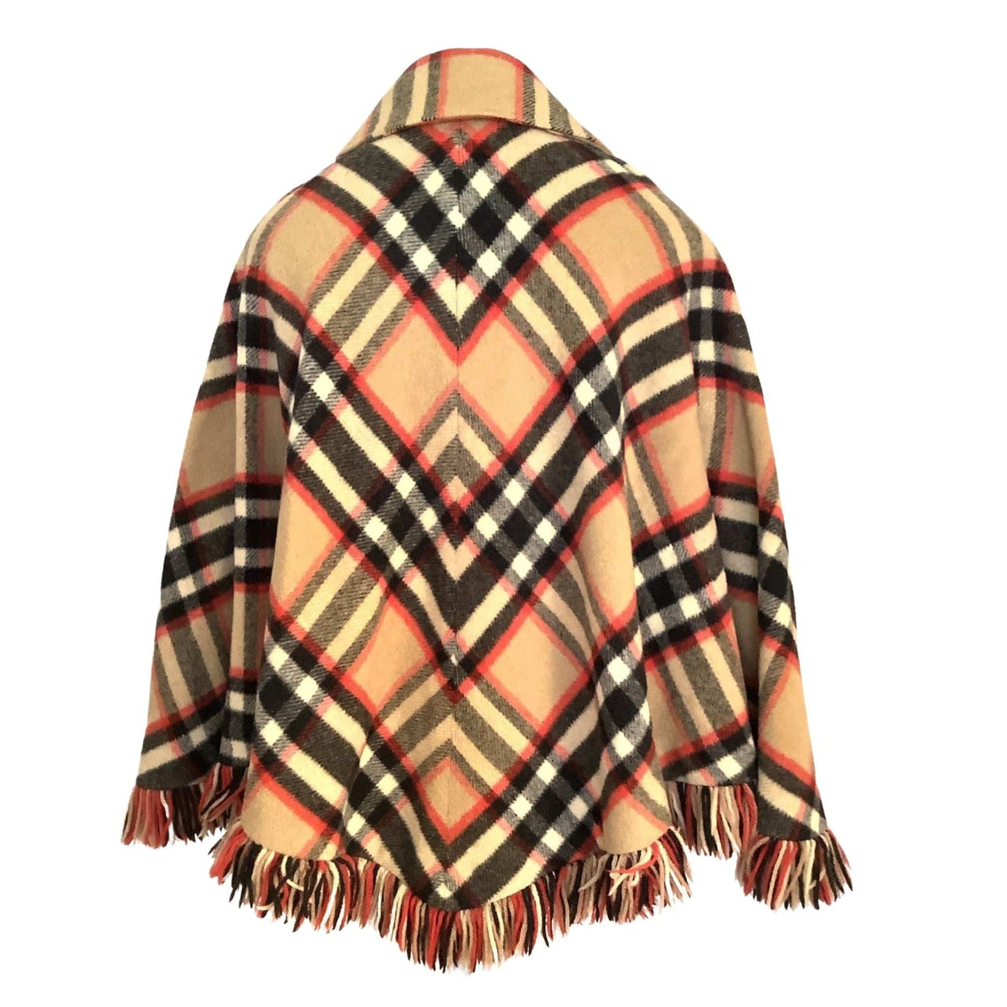 Beige Plaid Wool Poncho Small / Multi / Vintage 1960s