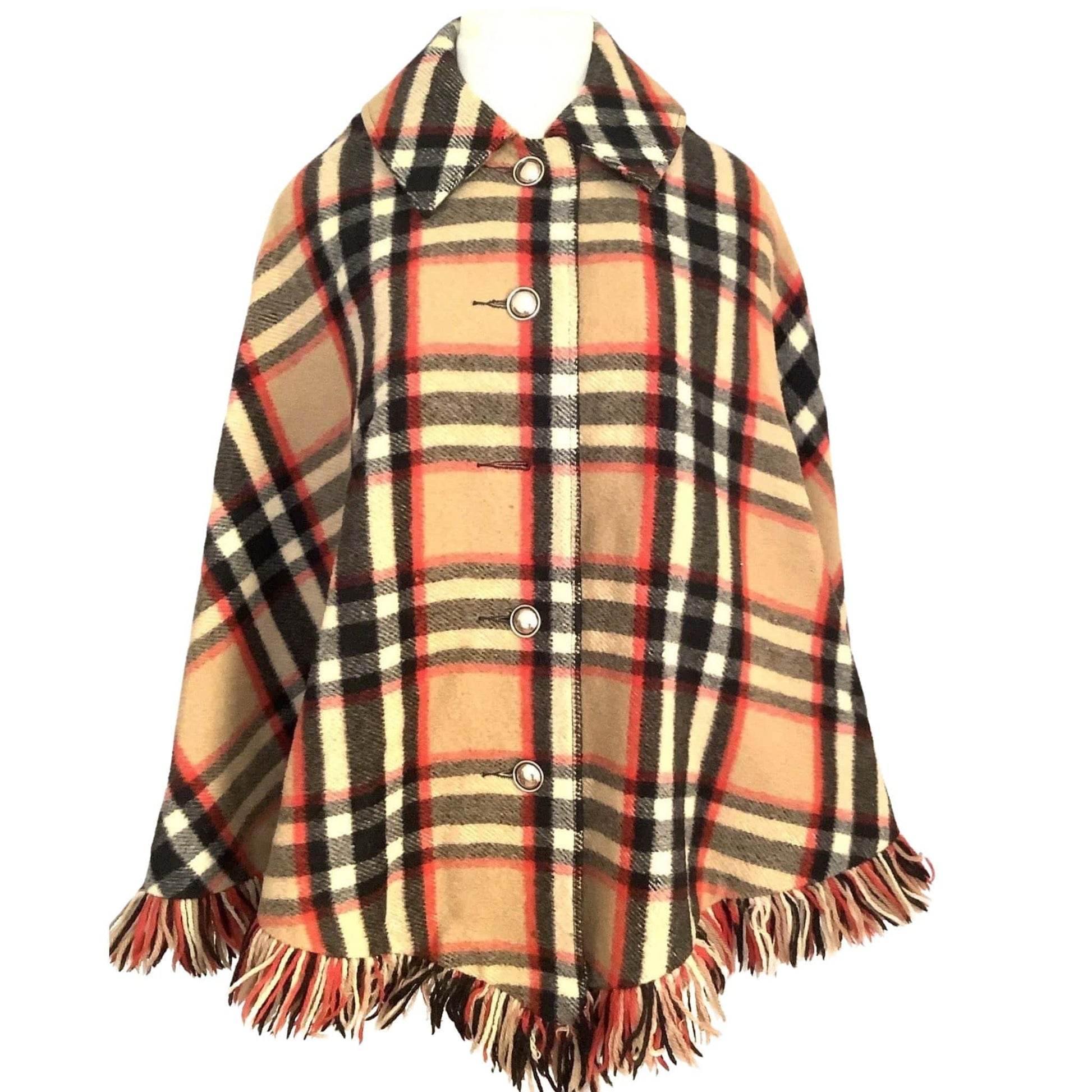 Beige Plaid Wool Poncho Small / Multi / Vintage 1960s