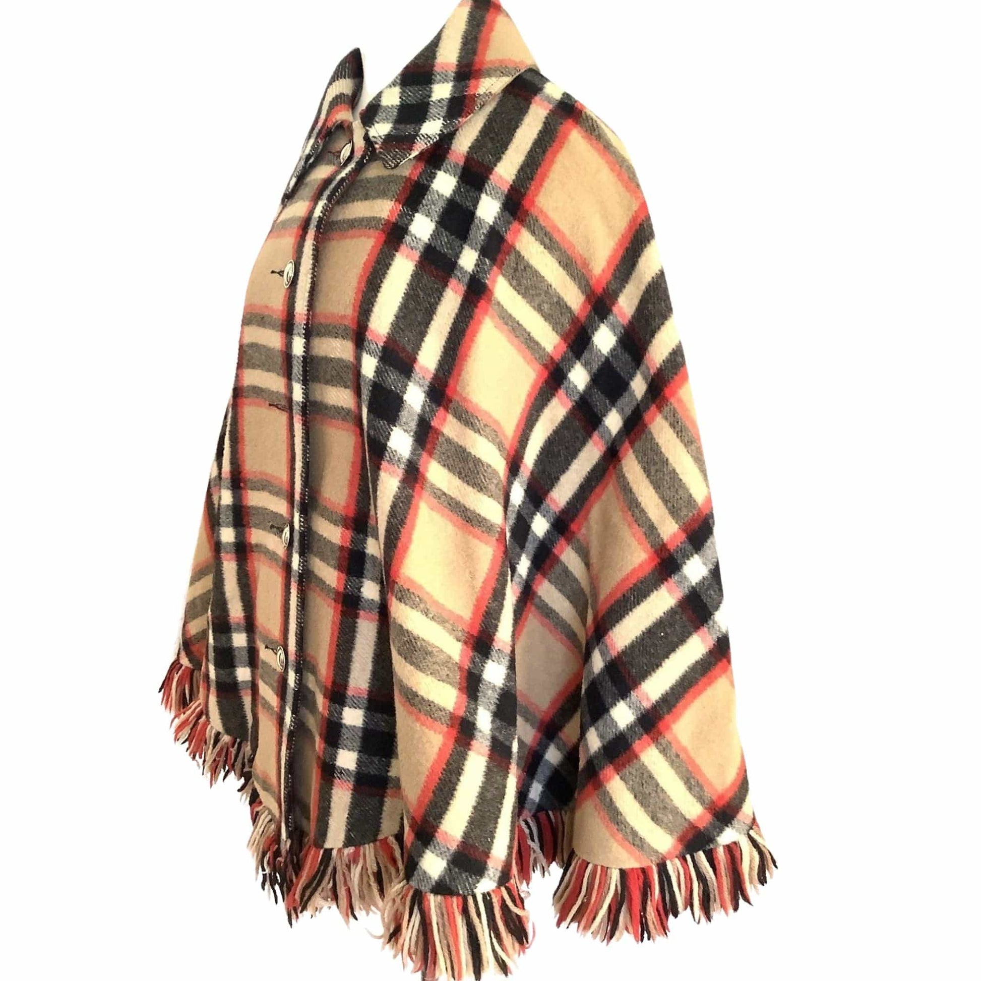 Beige Plaid Wool Poncho Small / Multi / Vintage 1960s