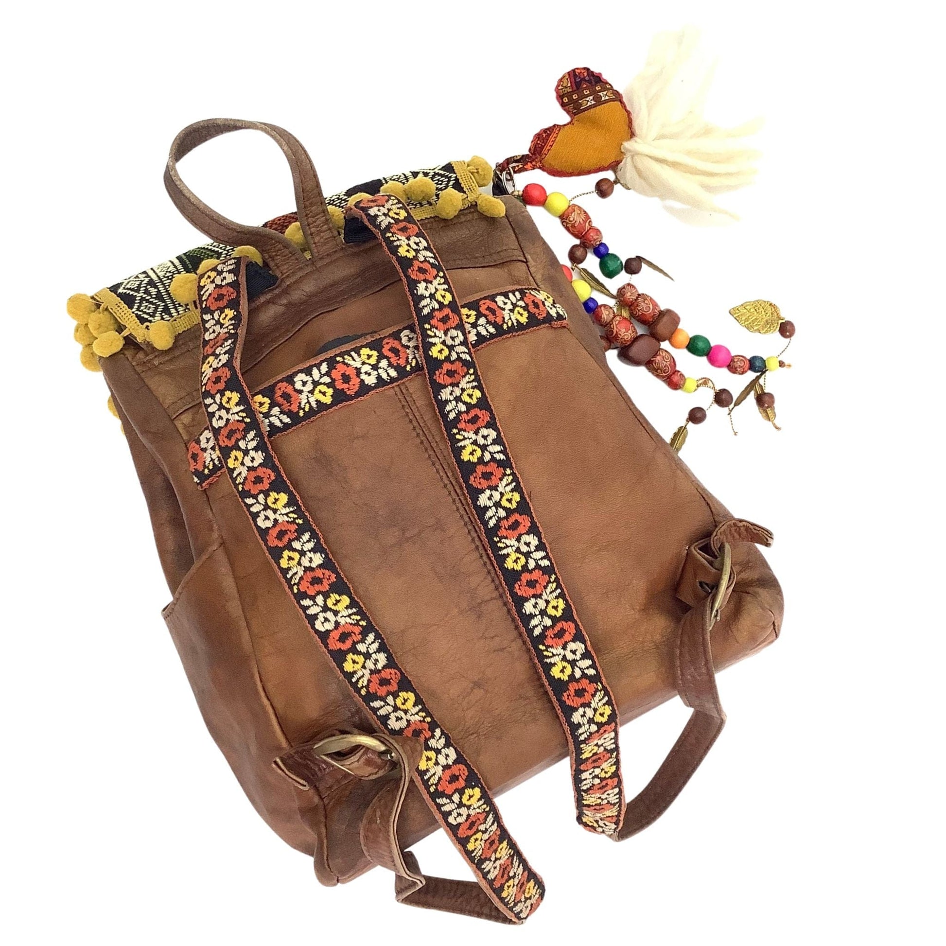 Boho Hippie Backpack Multi / Leather / Vintage 1970s