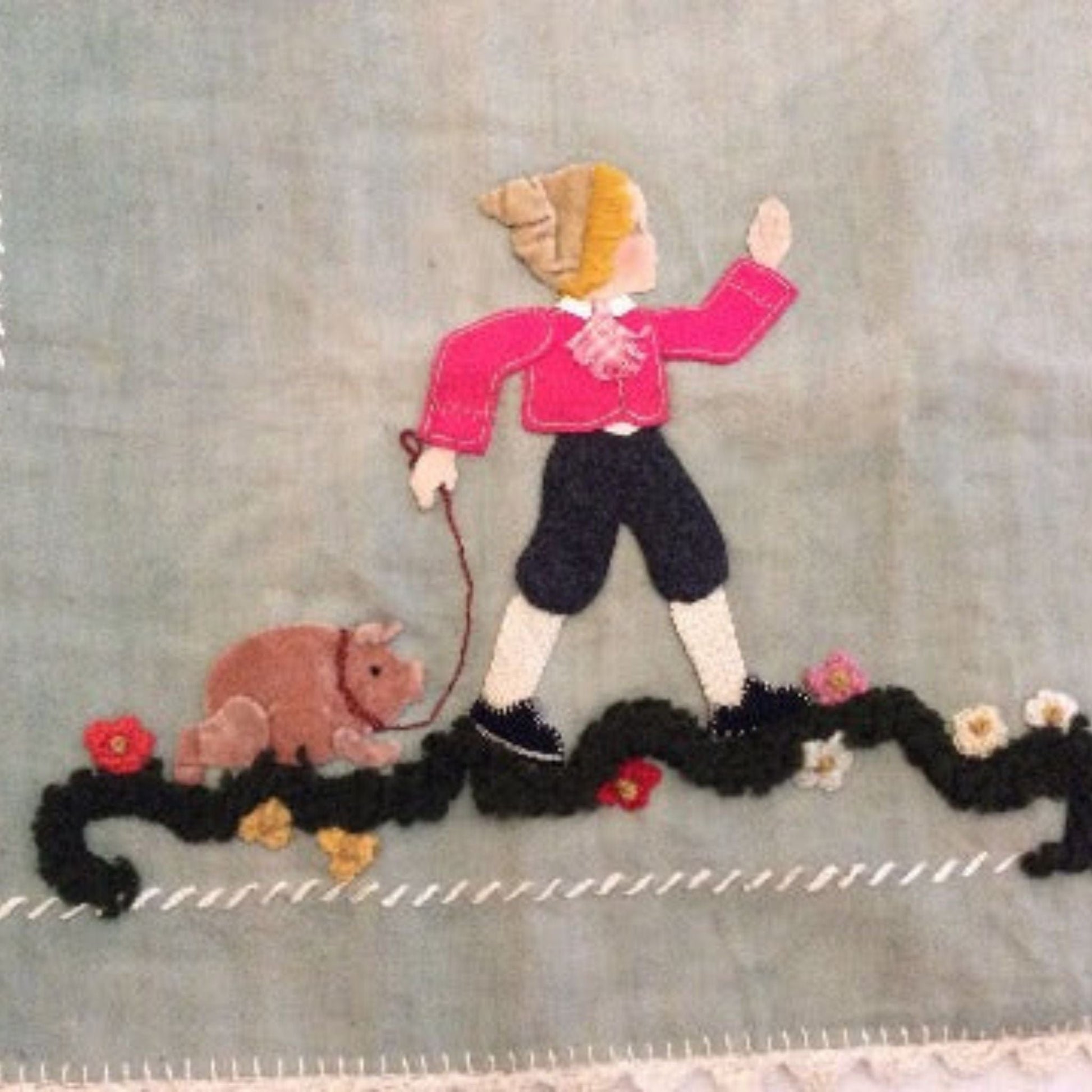 Boy & Pig 1920s Pillow Cover Multi / Linen / Vintage 1920s