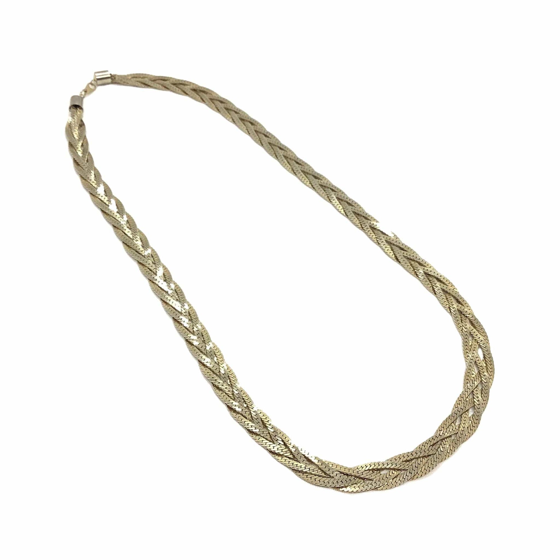 Braided Herringbone Chain Silver / Metal / Vintage 1980s