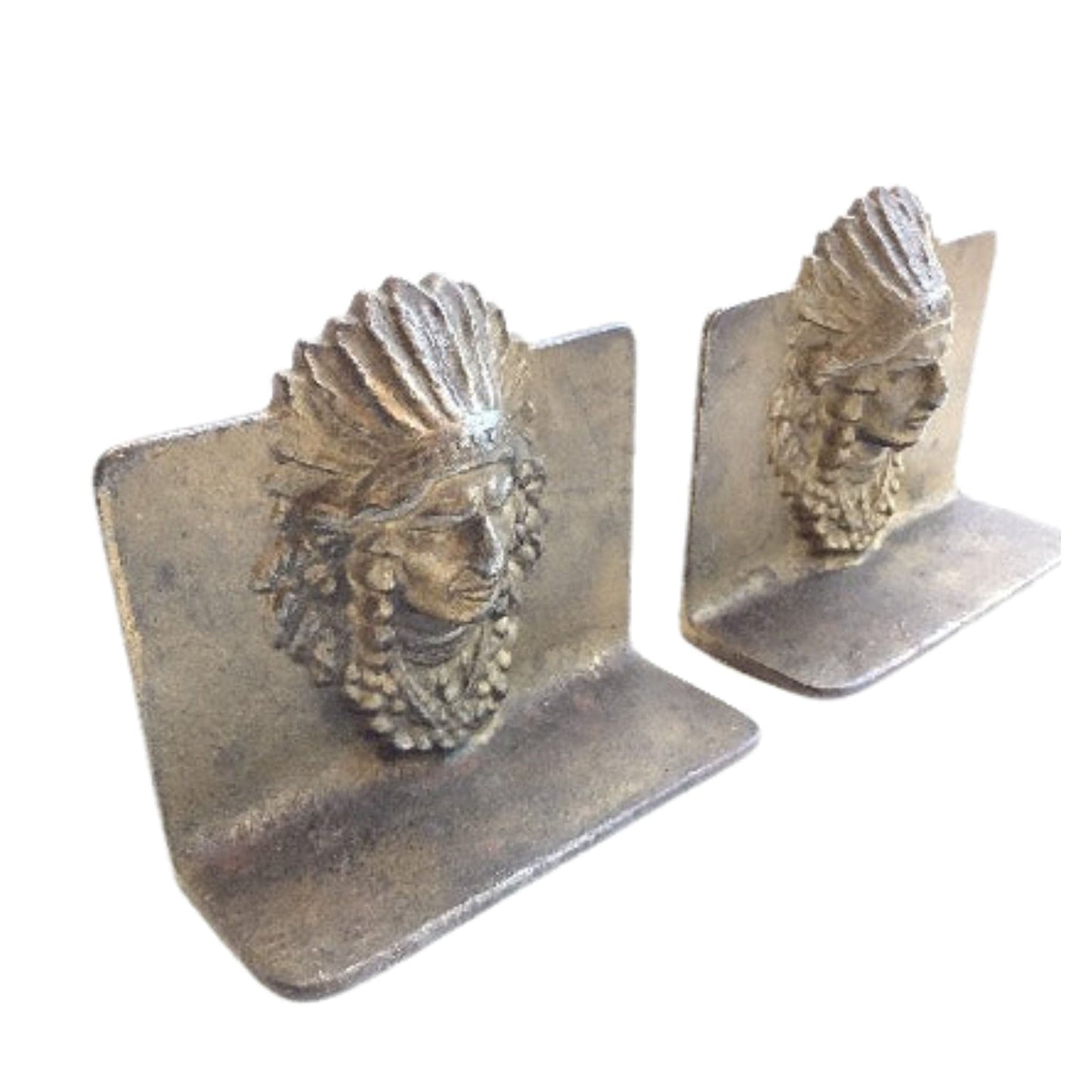 Bronze Indian Chief Bookends Natural / Bronze / Vintage 1940s