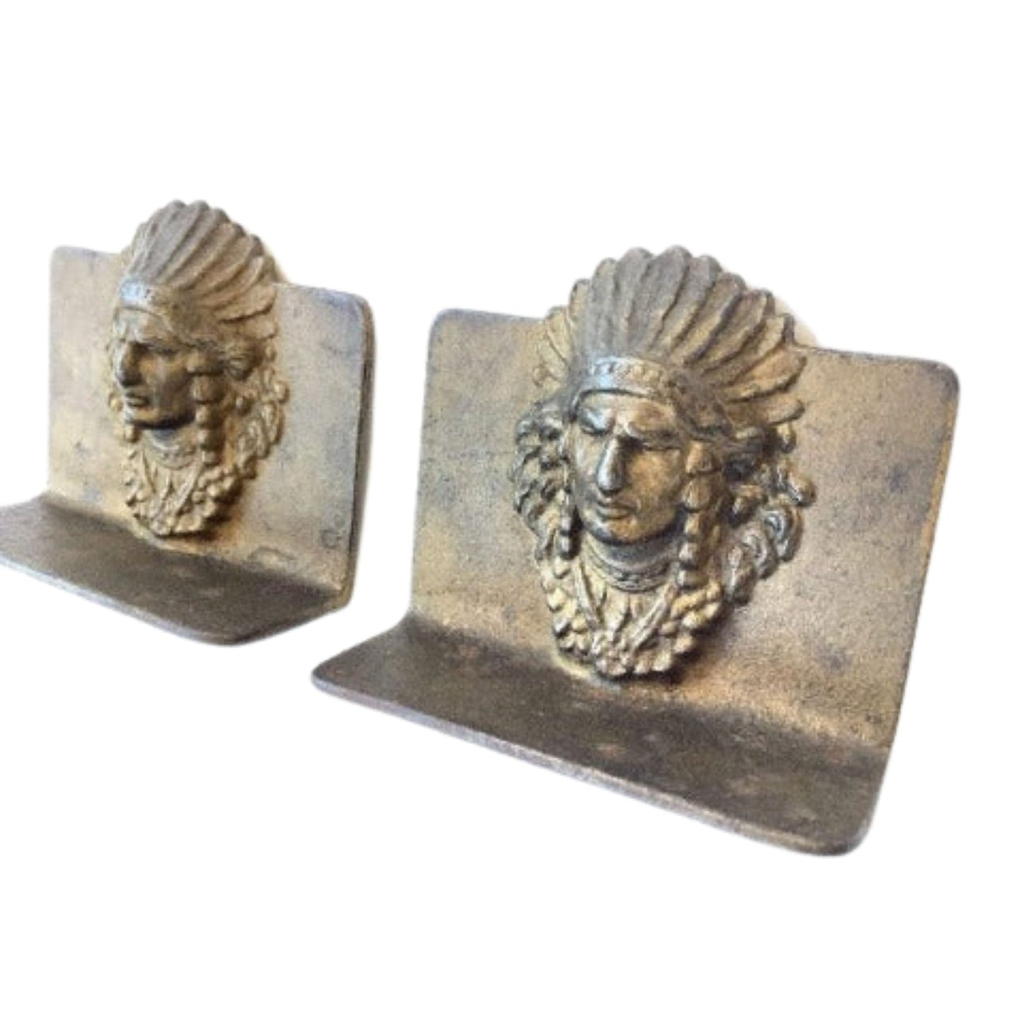 Bronze Indian Chief Bookends Natural / Bronze / Vintage 1940s