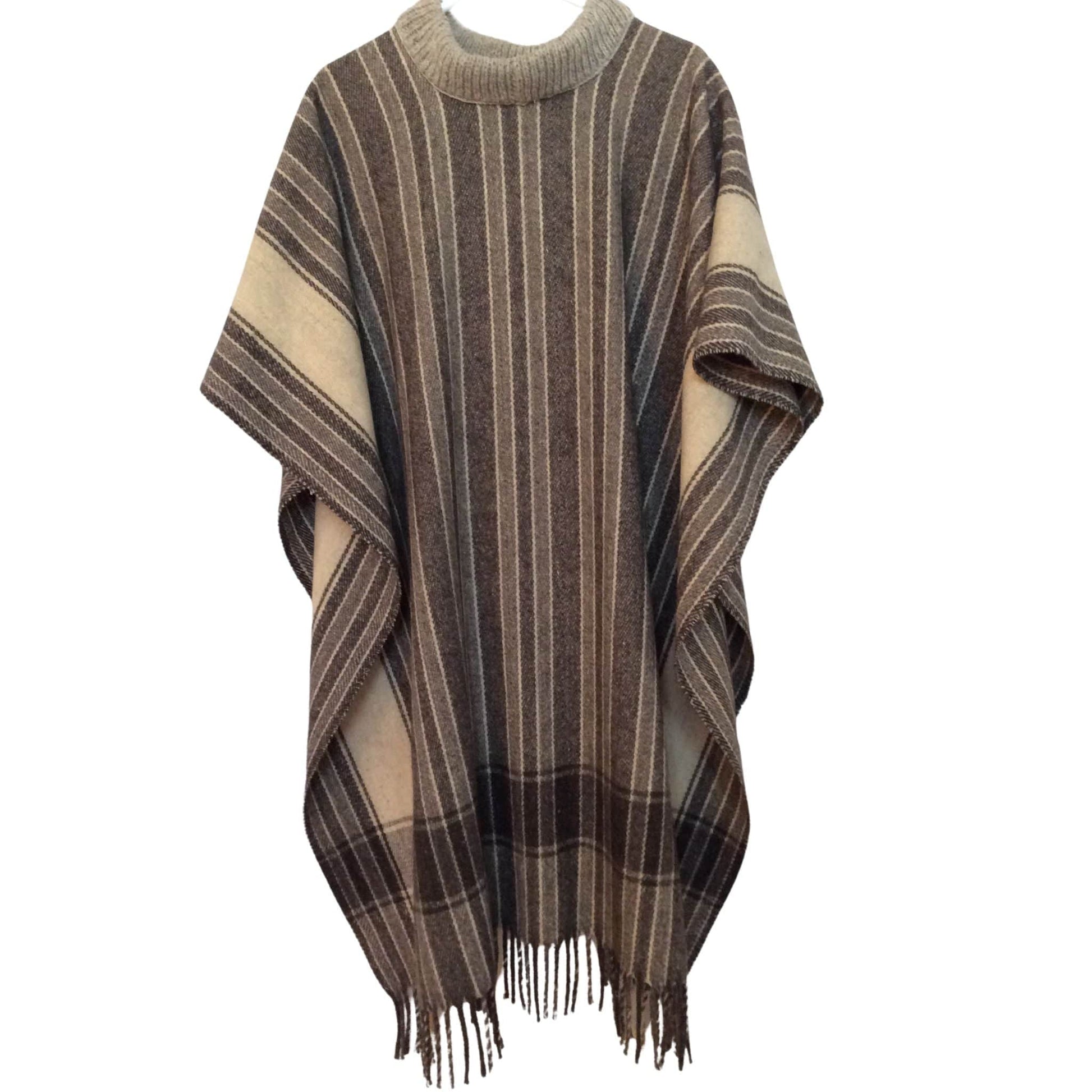 Brown Stripe Wool Poncho One size fits most / Multi / Western