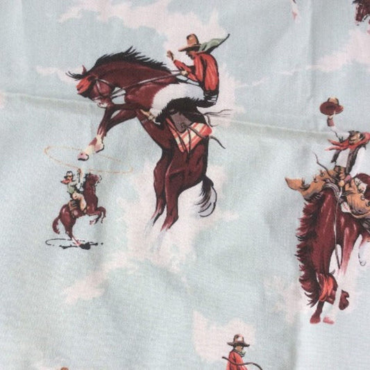 Bucking Bronco Themed Fabric Multi / Cotton / Vintage 1950s