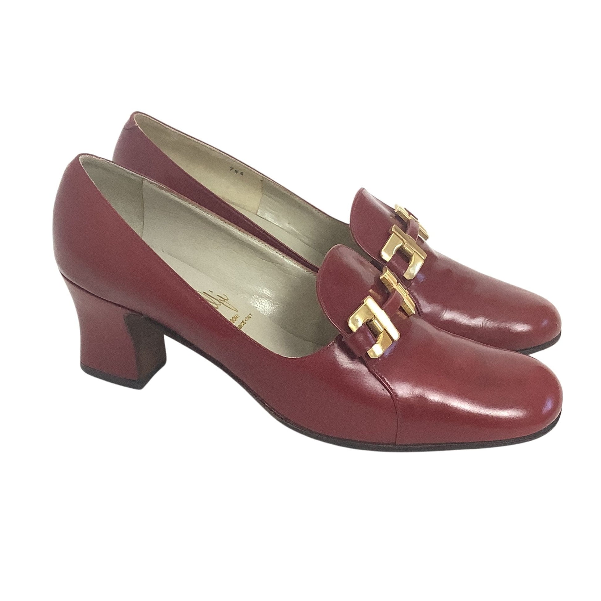 Burgundy Leather Heels 6.5 / Burgundy / Loafer pumps