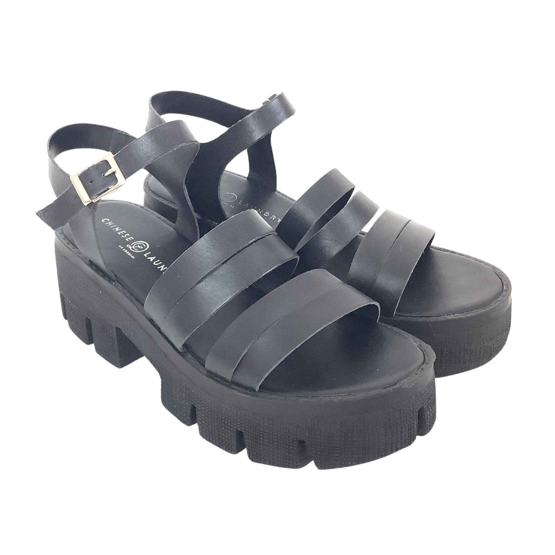 Chunky Black Sandals 9 / Black / Round