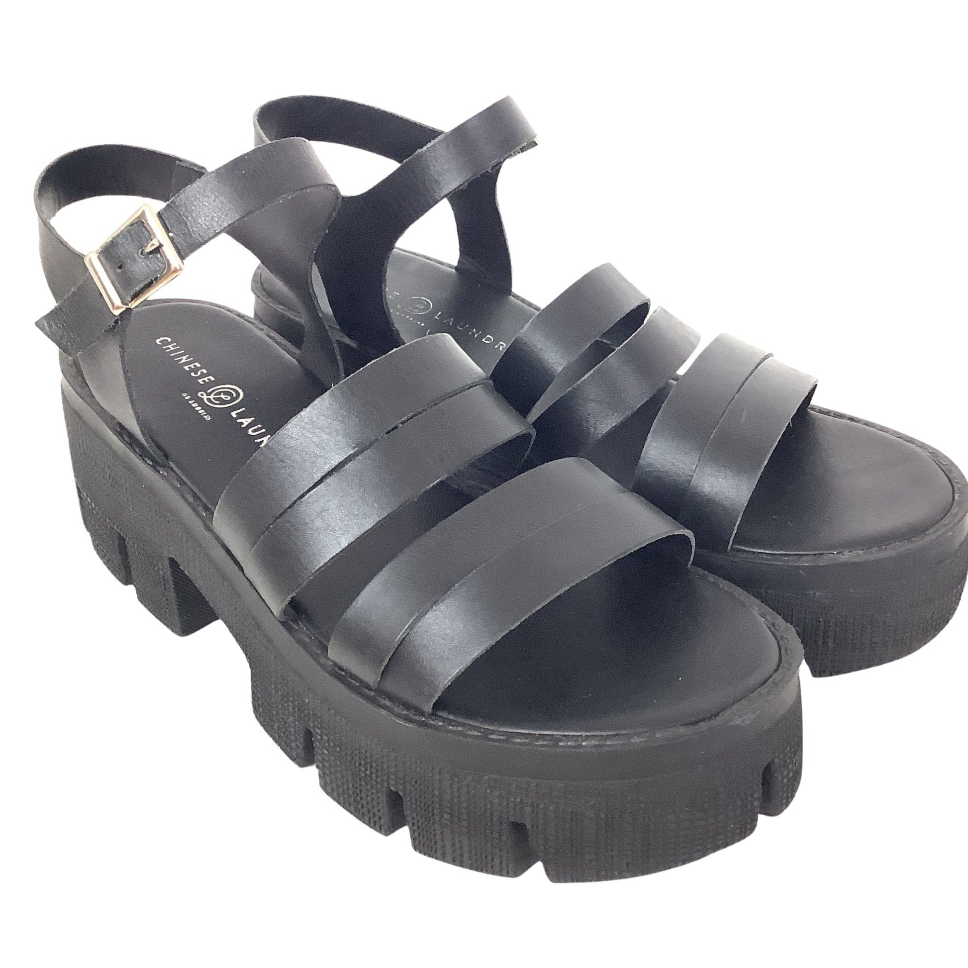 Chunky Black Sandals 9 / Black / Round