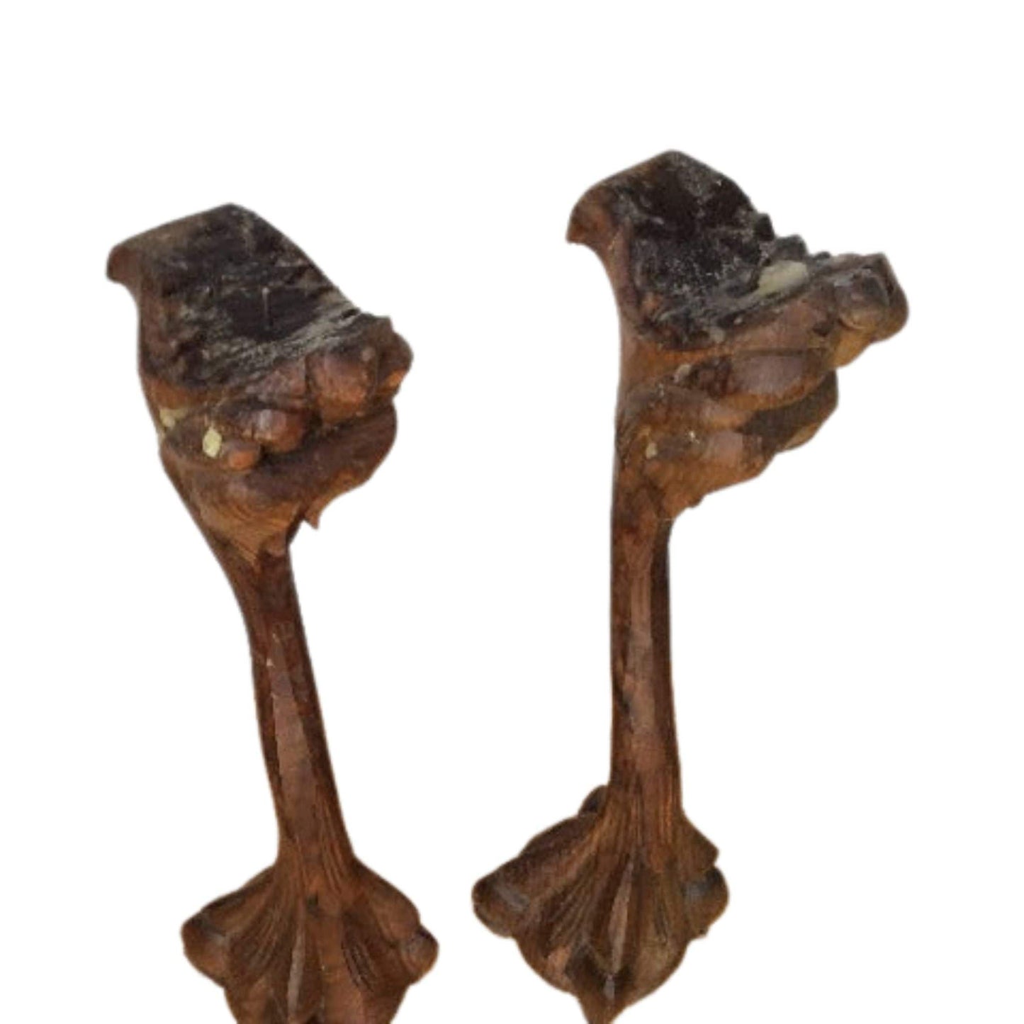 Claw Foot Candlesticks Brown / Wood / Vintage 1960s