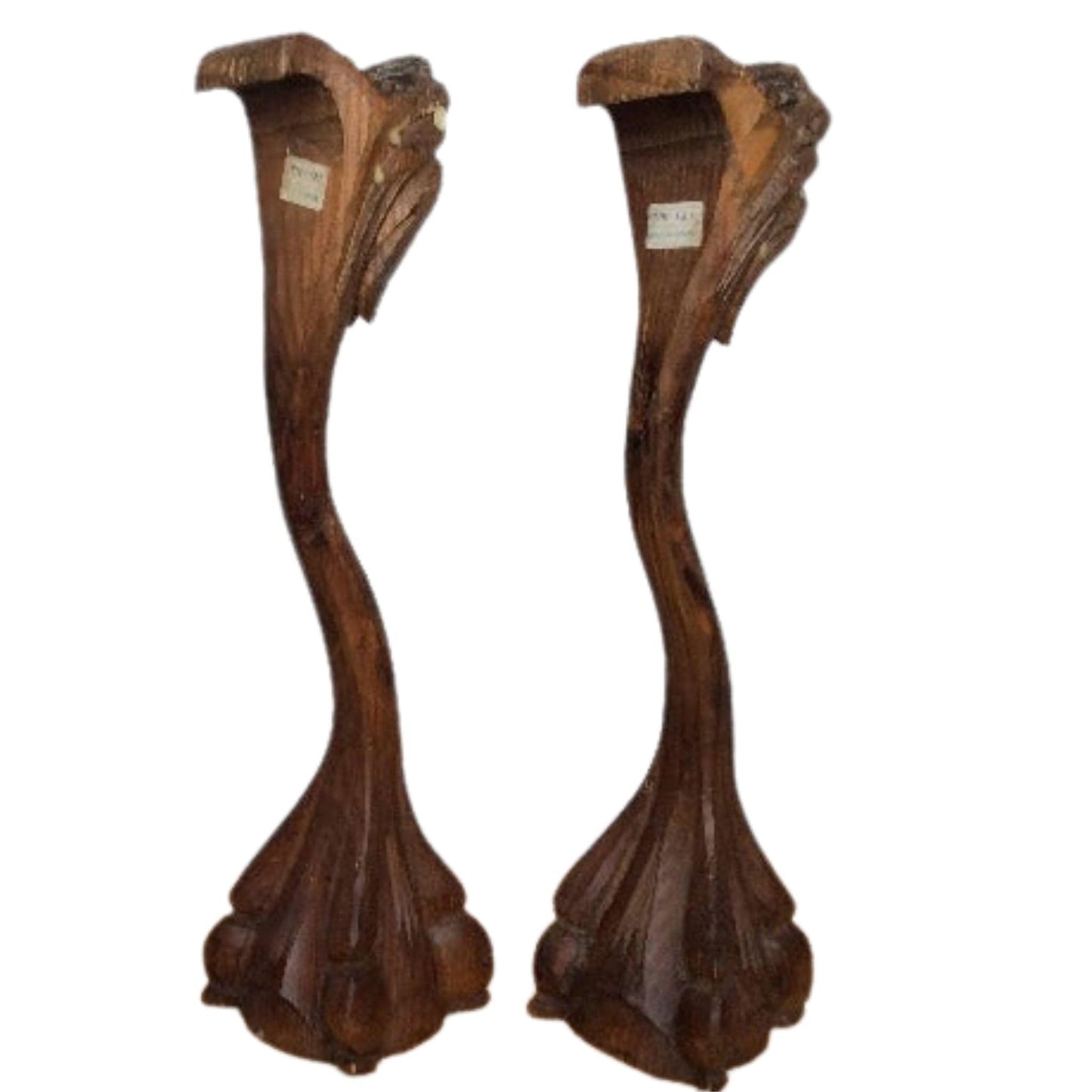 Claw Foot Candlesticks Brown / Wood / Vintage 1960s
