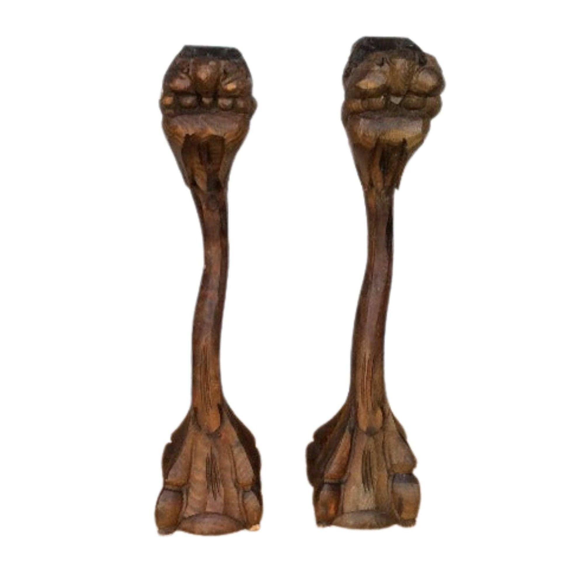 Claw Foot Candlesticks Brown / Wood / Vintage 1960s
