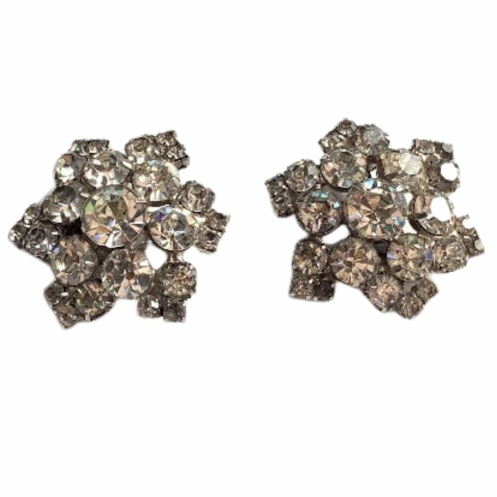 Clip-on Rhinestone Earrings Clear / Rhinestones / Vintage 1940s