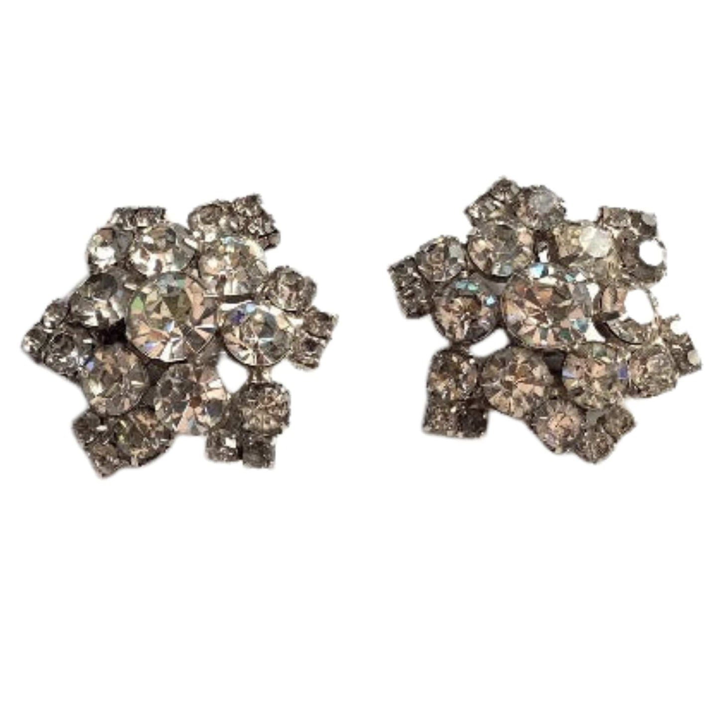 Clip-on Rhinestone Earrings Clear / Rhinestones / Vintage 1940s