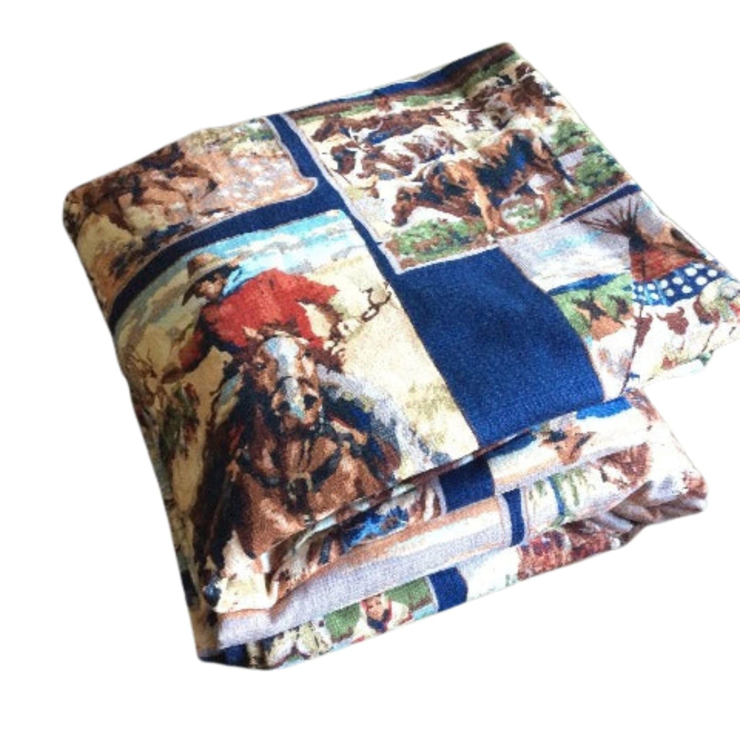 Cowboy Barkcloth Curtains Multi / Barkcloth / Vintage 1980s